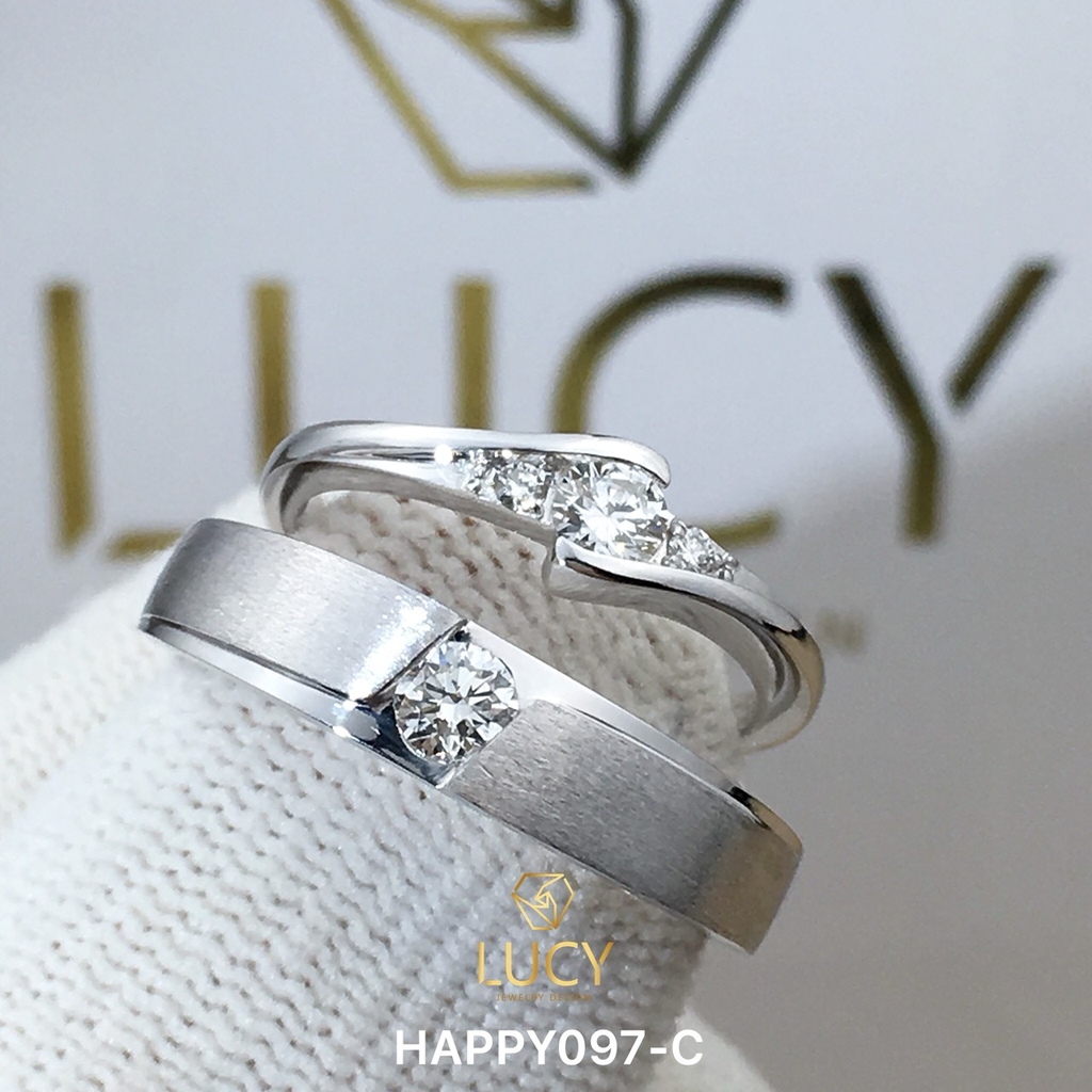 HAPPY097C_PT Nhẫn cưới bạch kim cao cấp Platinum 90% PT900 đính kim cương tự nhiên - Lucy Jewelry