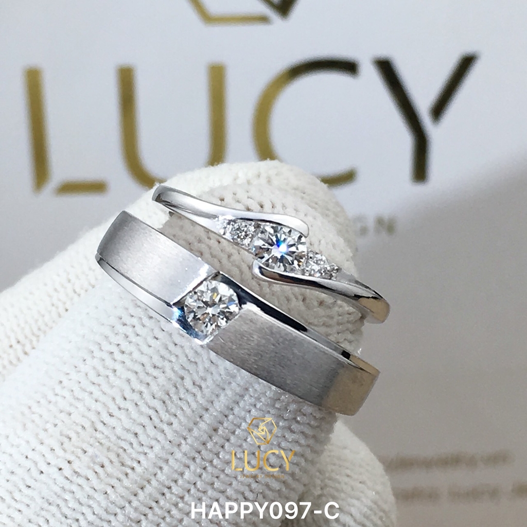 HAPPY097C_PT Nhẫn cưới bạch kim cao cấp Platinum 90% PT900 đính kim cương tự nhiên - Lucy Jewelry