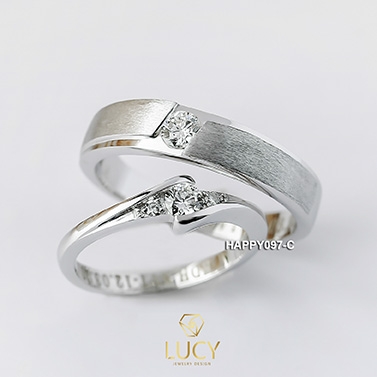 HAPPY097C_PT Nhẫn cưới bạch kim cao cấp Platinum 90% PT900 đính kim cương tự nhiên - Lucy Jewelry