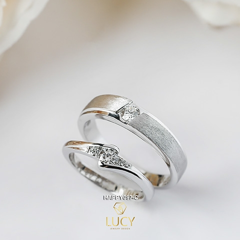HAPPY097C Nhẫn cưới thiết kế, nhẫn cưới cao cấp, nhẫn cưới kim cương 3.5mm 3.6mm - Lucy Jewelry