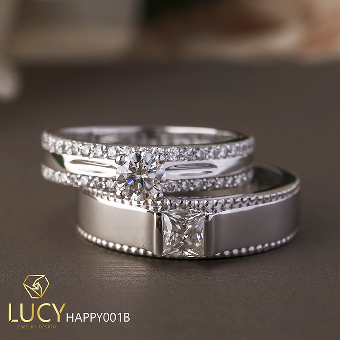 HAPPY001B_PT Nhẫn cưới bạch kim cao cấp Platinum 90% PT900 - Lucy Jewelry