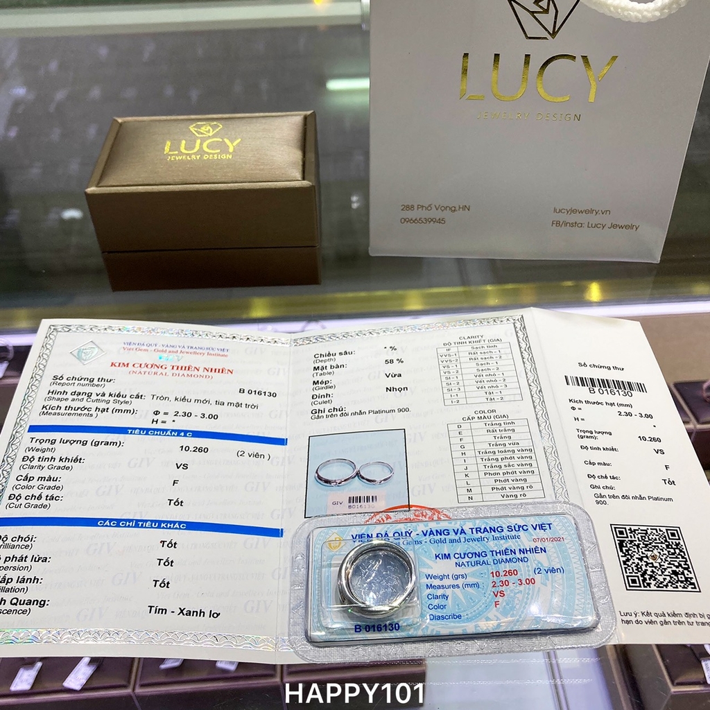 HAPPY101 Nhẫn cưới đẹp vàng tây, vàng trắng, vàng hồng 10k 14k 18k, Bạch Kim Platinum PT900 đính CZ, Moissanite, Kim cương - Lucy Jewelry