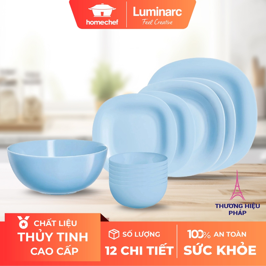 BỘ BÁT ĐĨA THỦY TINH LUMINARC 15 CHI TIẾT THIẾT KẾ VUÔNG BO TRÒN