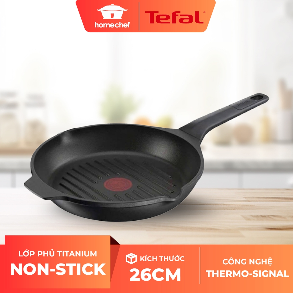 Chảo đúc cao cấp nướng, chiên Tefal Robusto có miệng rót 26cm E2494044