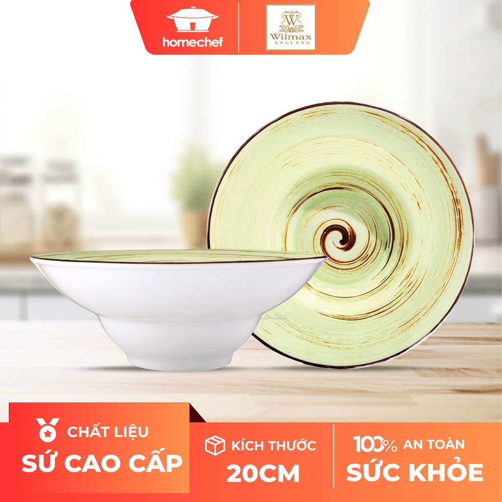Đĩa sứ sâu lòng Wilmax 20cm màu xanh hạt dẻ - WL-669122 / A