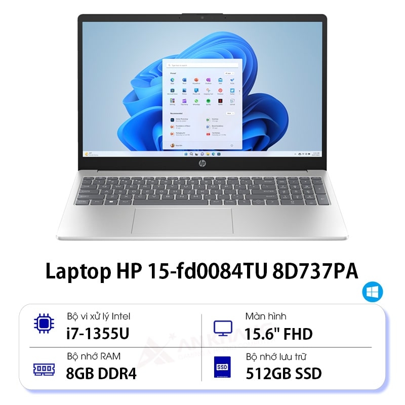 Laptop HP 15 fd0235TU 9Q970PA (i5 1334U/ 16GB/ 512GB SSD/15.6 inch FHD/Win11/ Bạc)