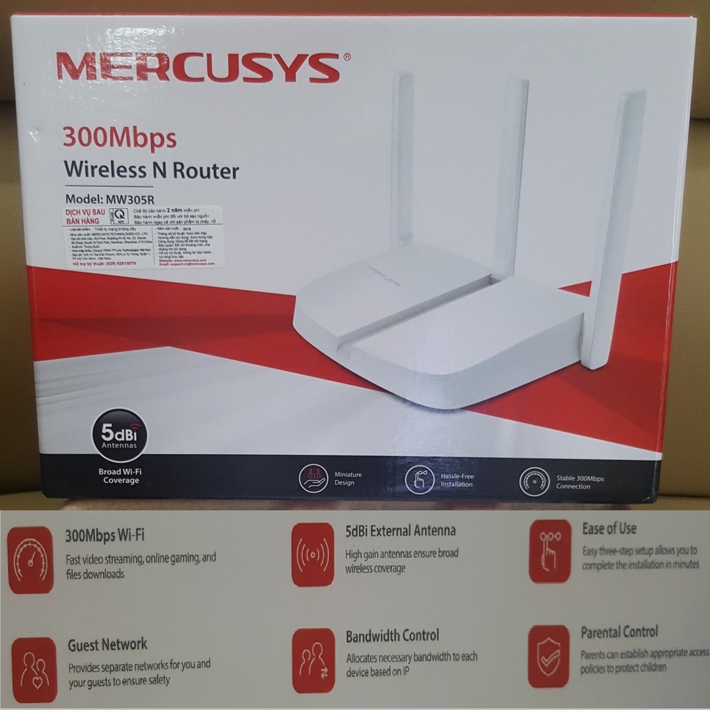 Bộ phát wifi 3 râu Mercusys MW305R chuẩn N 300Mbs chính hãng