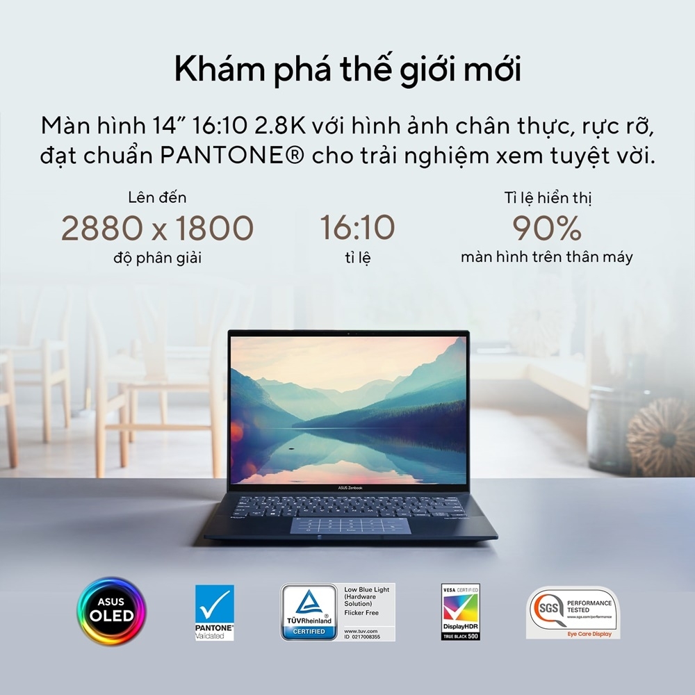Laptop Asus Zenbook 14 OLED UX3402VA-KM068W 90NB10G1-M003Y0 (Intel Core i7-1360P | 16GB | 512GB | Intel Iris Xe | 14 inch OLED WQXGA+ | Win 11 | Xanh)