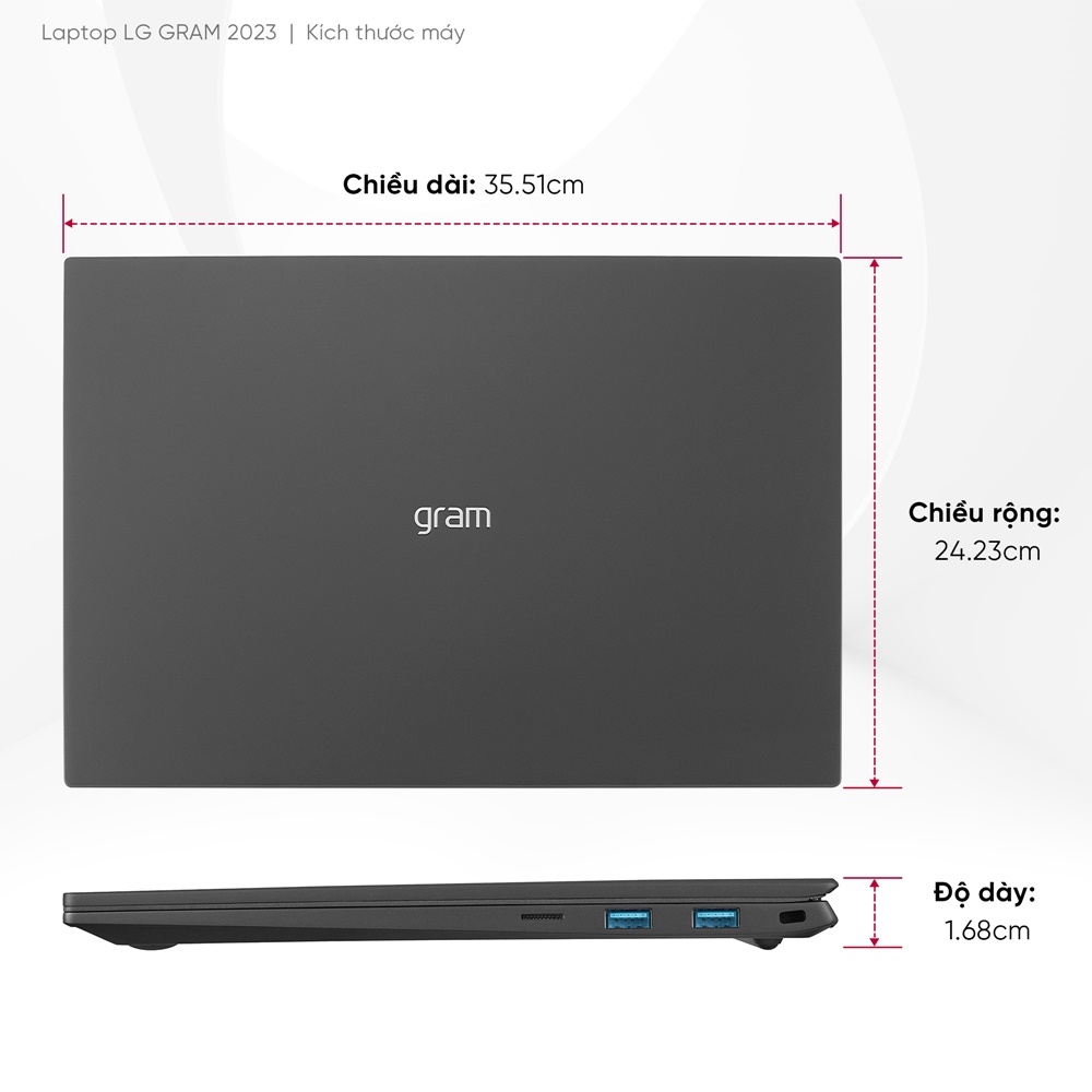 Laptop LG Gram 2023 16Z90R-E.AH75A5 (Intel Core i7-1360P | 16GB | 512GB | RTX3050 4GB | 16-inch WQXGA | Win 11 | Đen)