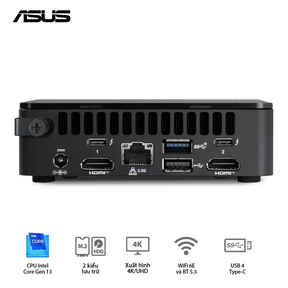 Mini PC ASUS NUC13ANHi7 MR8100 ( Core i7-1360P | DDR4 3200Mhz | SSD NVMe | Support 8K | WiFi 6E | Bluetooth 5.3 | Thunderbolt 4 | Đen) Intel NUC 13 Pro Arena Canyon RNUC13ANHI70000