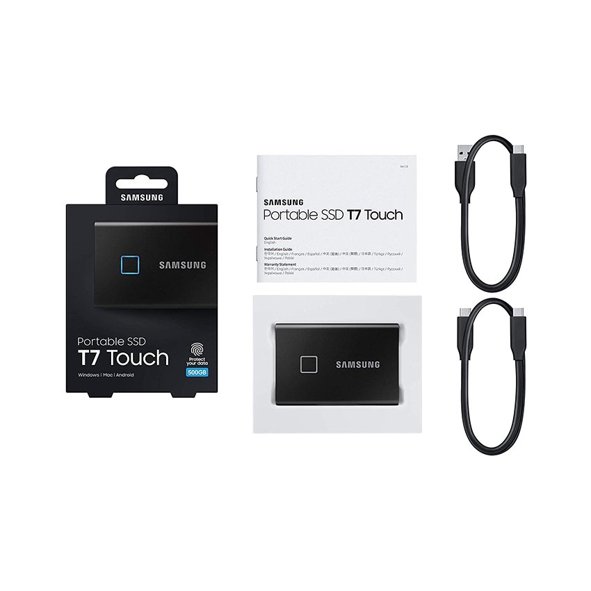 Ổ Cứng Di Động SSD Samsung T7 Touch Portable 500GB 2.5 inch USB 3.2 đen (Đọc 1050MB/s - Ghi 1000MB/s)-(MU-PC500K/WW)