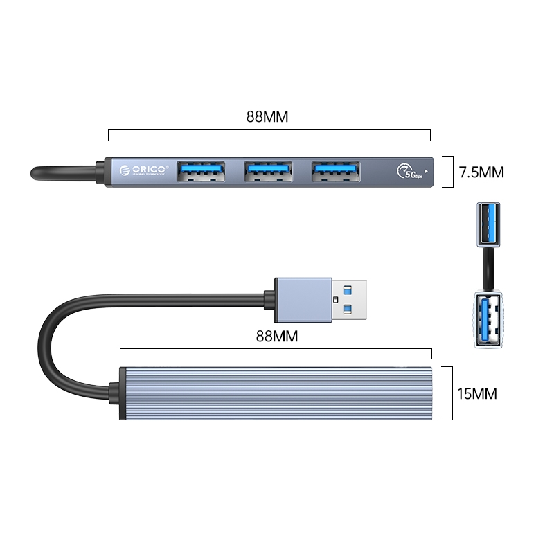 Bộ chia USB Orico AH-A13 4 cổng USB 3.0 2.0 bằng nhôm