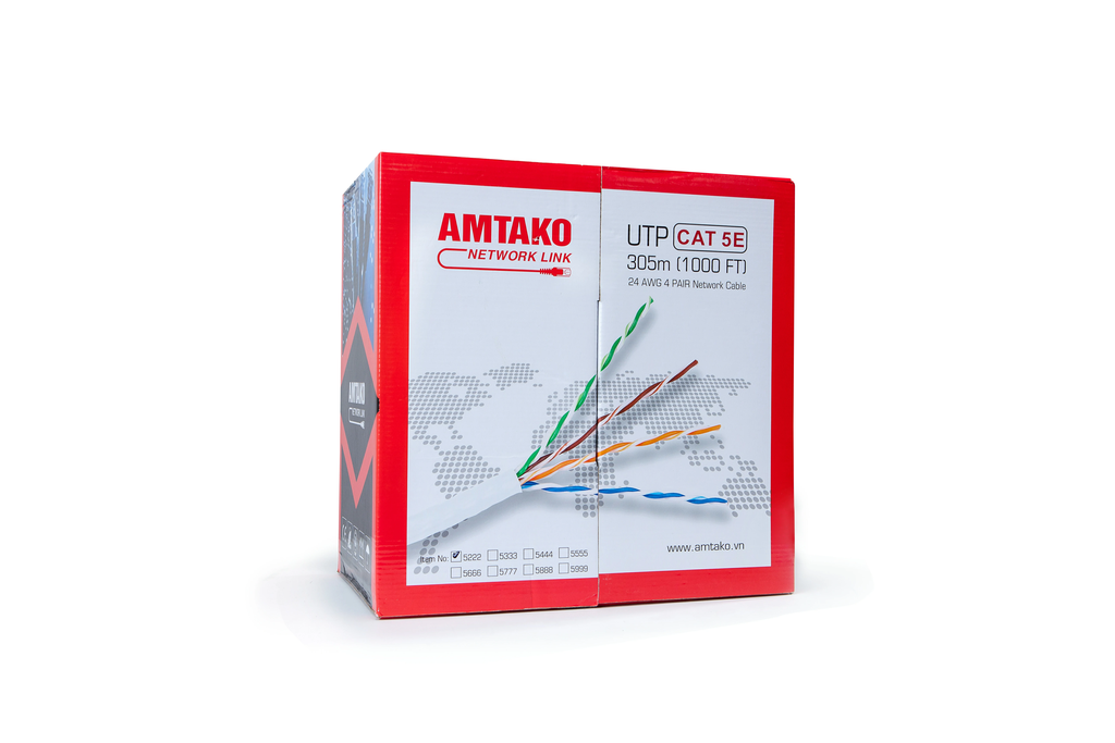 Cáp mạng Cat 5e AMTAKO 5877 dây trắng 305m - 4 sợi đồng - 4 sợi hợp kim