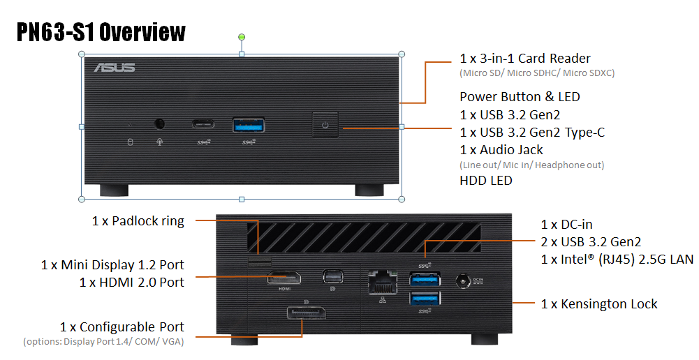 PC Mini Asus PN63-S1-B-S5081MD-PZ01 Barebone/ Intel Core I5-1135G7/ Wi-Fi 6 + BT5.0/ VESA MOUNT/ DisplayPort 1.4 port, without Mouse/ Keyboard