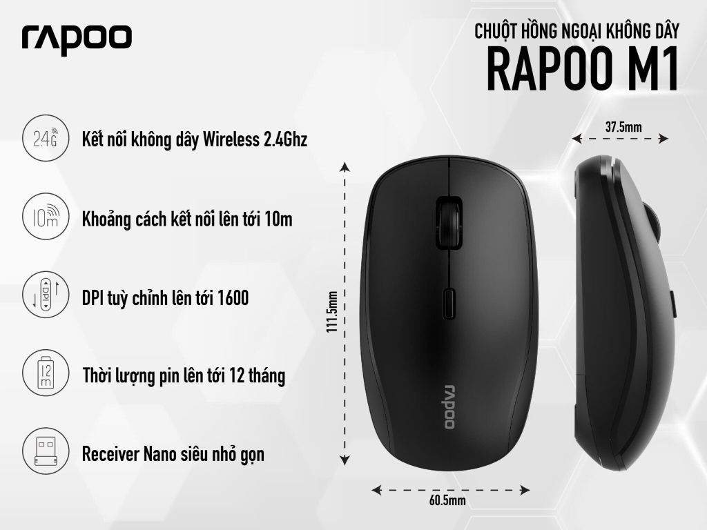 Chuột không dây Rapoo M1 2.4GHz 1600 dpi