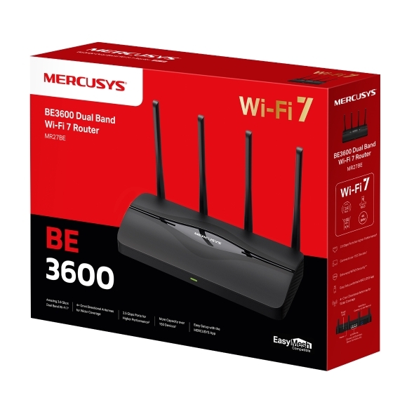 Bộ phát wifi 7 Mercusys MR27BE (Chuẩn BE/ BE3600/ 4 Ăng-ten ngoài/ Wifi Mesh)