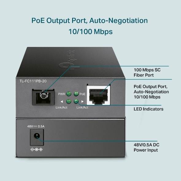 Bộ chuyển đổi quang điện 10/100Mbps TP-Link TL-FC111PB-20 với 1-Port PoE