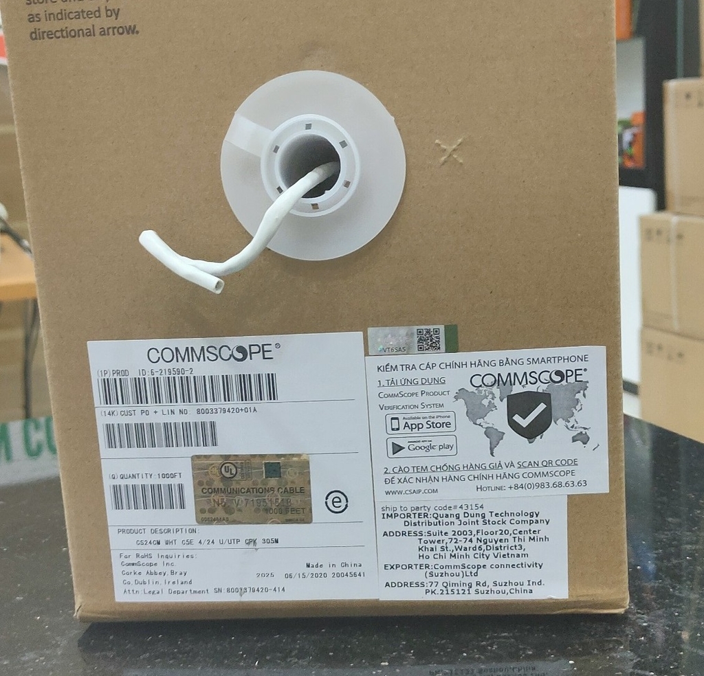 Cáp mạng Commscope U/UTP, Cat.5e, 4 đôi, 24 AWG, P/N: 6-219590-2
