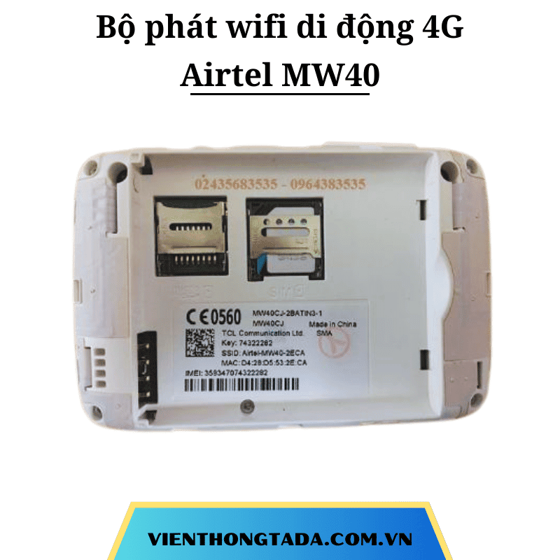 Airtel MW40 | Bộ Phát Wifi Di Động 4G, tốc độ 150Mbps, Pin 1800 mAh, 15 thiết bị kết nối cùng lúc | Chính Hãng