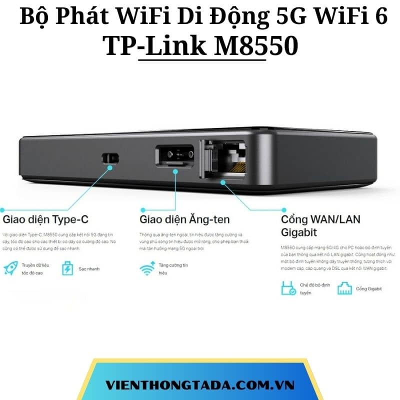TP-Link M8550 | Bộ Phát WiFi Di Động 5G Chuẩn WiFi 6 AXE3600, Tốc Độ 3.6Gbps, Hỗ Trợ Nano SIM & eSIM, Pin 5000mAh | Hàng Chính Hãng