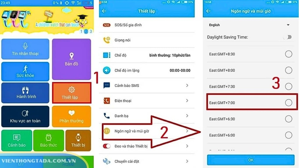 Cách chỉnh giờ đồng hồ định vị trẻ em đúng giờ Việt Nam cực nhanh