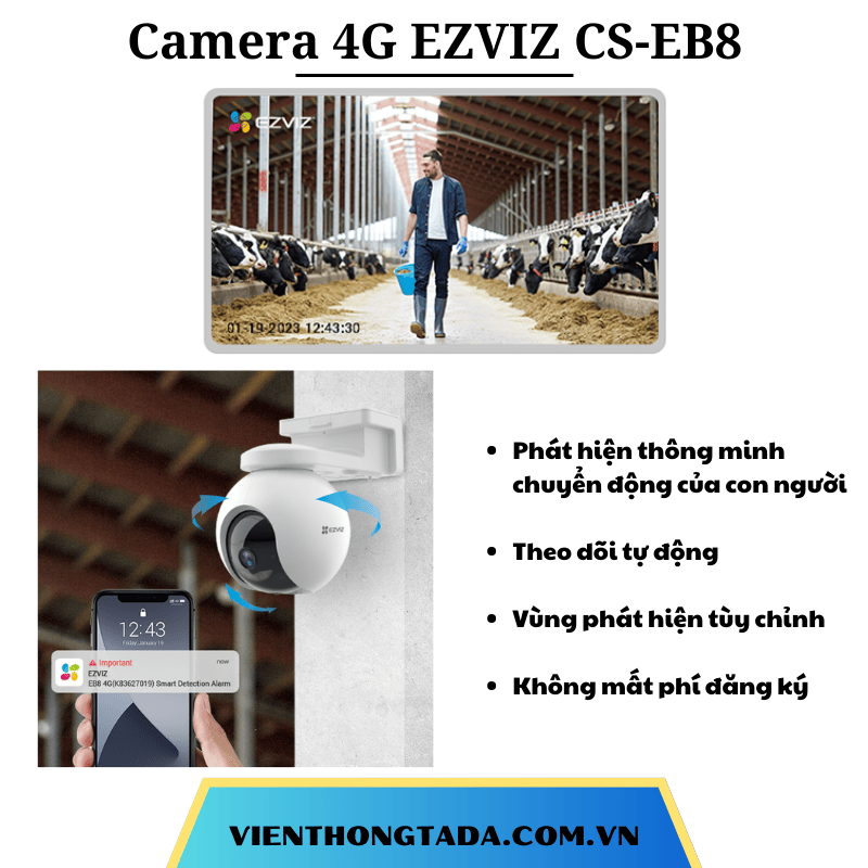 Camera 4G EZVIZ CS-EB8 | Kết Nối 4G, Pin Khủng 10400 mAh, Quay 360 Độ, Độ Phân Giải | Bảo Hành 12 Tháng 1 Đổi 1