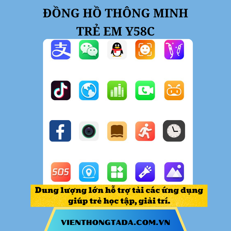 ĐỒNG HỒ THÔNG MINH Y58C CHO TRẺ EM CHỐNG NƯỚC, ĐINH VỊ, GỌI 2 CHIỀU, VIDEO CALL.