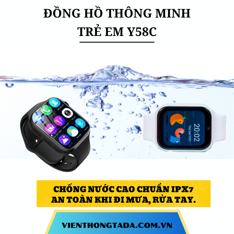 ĐỒNG HỒ THÔNG MINH Y58C CHO TRẺ EM CHỐNG NƯỚC, ĐINH VỊ, GỌI 2 CHIỀU, VIDEO CALL.