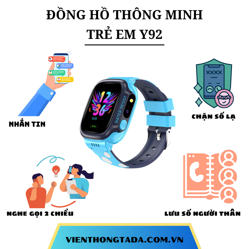 ĐỒNG HỒ TRẺ EM THÔNG MINH Y92 ĐÀM THOẠI 2 CHIỀU, ĐỊNH VỊ, CHỐNG NƯỚC.-2