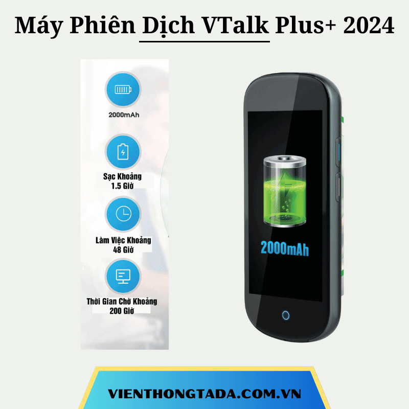 VTalk Plus+ 2024| Máy Phiên Dịch Cầm Tay Cho Du Lịch, Công Tác, Học Tập | Dịch Tức Thời 137 Ngôn Ngữ, Pin 2500mAh