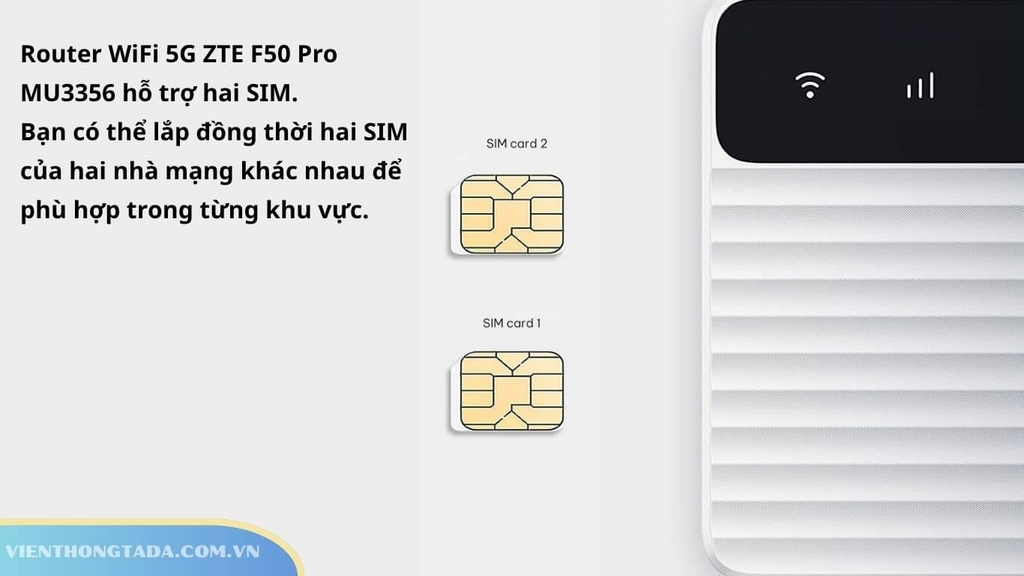  router WiFi 5G ZTE F50 Pro MU3356 có khả năng hỗ trợ hai SIM