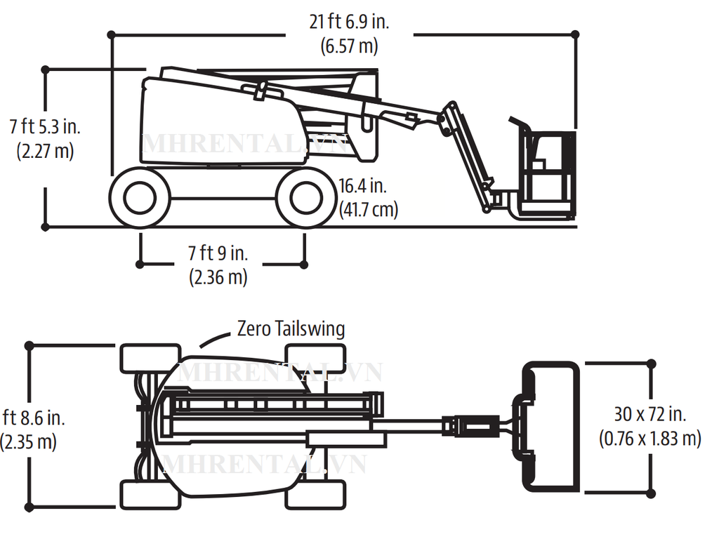 thông số xe nâng người dạng khớp gập boom lift 16m làm việc JLG 450AJ
