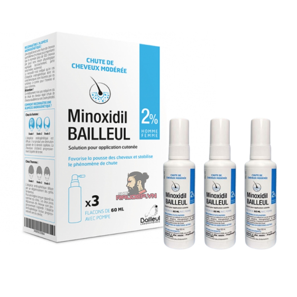 Mọc tóc Minoxidil 5% Bailleul Pháp - 3 chai x 60ml - Bailleul