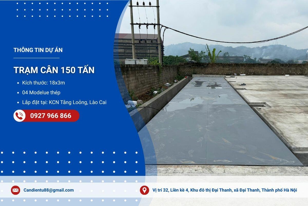 Lắp đặt trạm cân ô tô 150 tấn dài 18m tại KCN Tằng Loỏng, Lào Cai