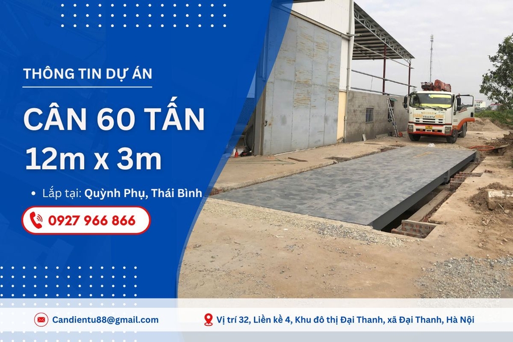 Lắp đặt trạm cân ô tô 60 tấn dài 12m tại Quỳnh Phụ, Thái Bình