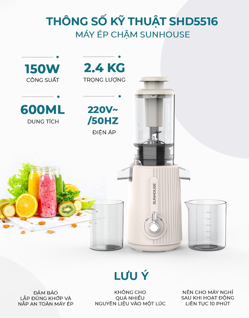 Máy ép chậm Sunhouse SHD5516