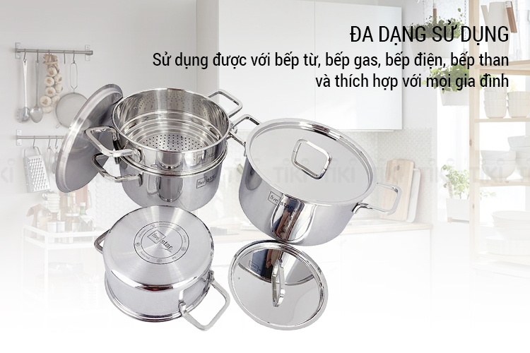 Bộ 4 Nồi Inox 304 3 Lớp Roman Fivestar Nắp Inox 07pcs