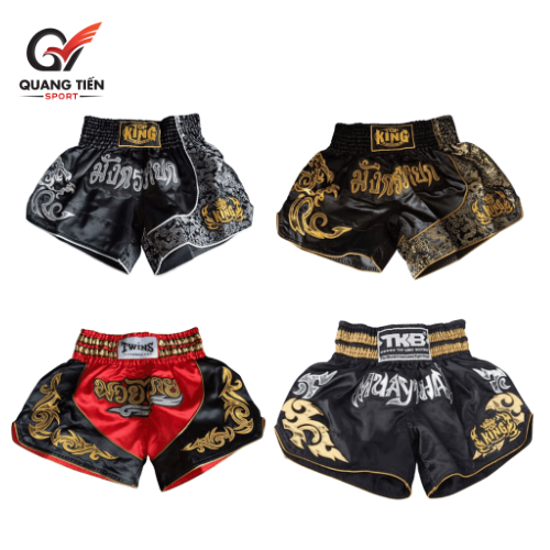 Quần Muay Thái Chính Hãng Muay Thai Short Chất Liệu Satin Cao Cấp | TKB đen cổ điển QT-073