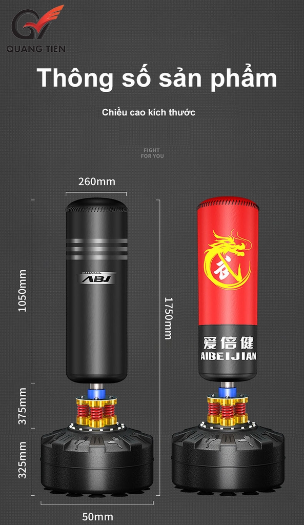 Trụ Đấm ABJ đế lò xo giảm chấn cao cấp chính hãng (cao 1,75m đế lò xo)