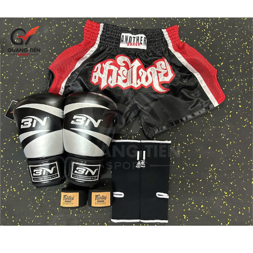 COMBO TẬP BOXING CƠ BẢN GĂNG BOXING + BĂNG ĐA + QUẦN MUAY + TẤT BẢO VỆ - ĐEN