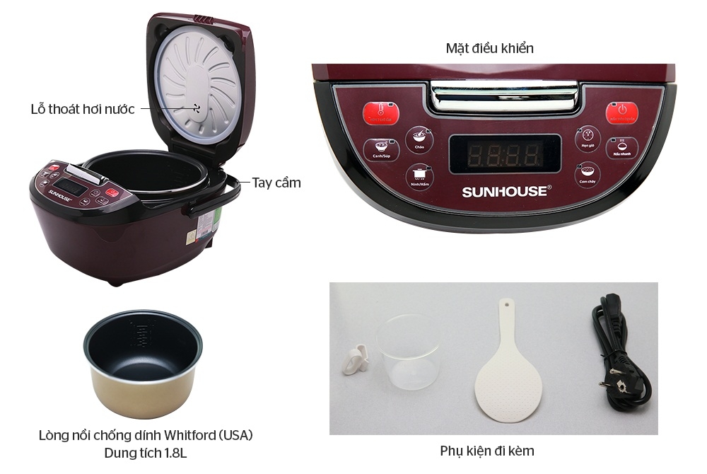 Nồi cơm điện tử 1.8L Sunhouse SHD8909