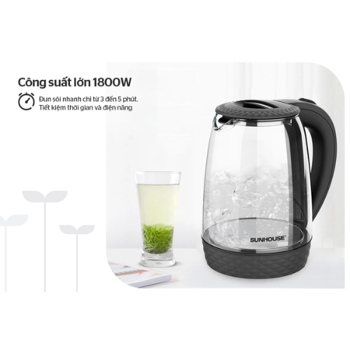 Ấm siêu tốc thủy tinh Sunhouse SHD1215B
