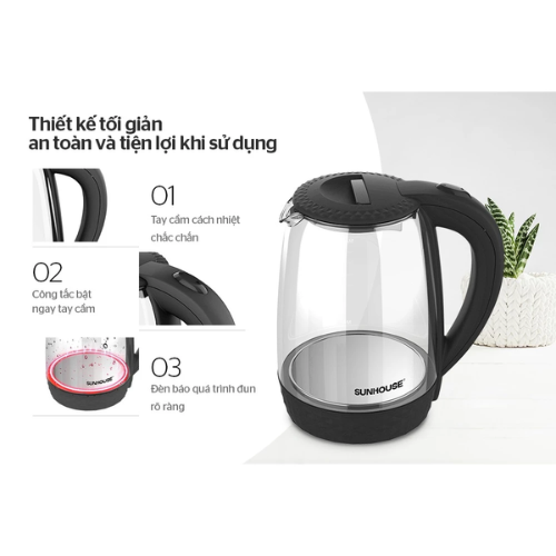 Ấm siêu tốc thủy tinh Sunhouse SHD1215B