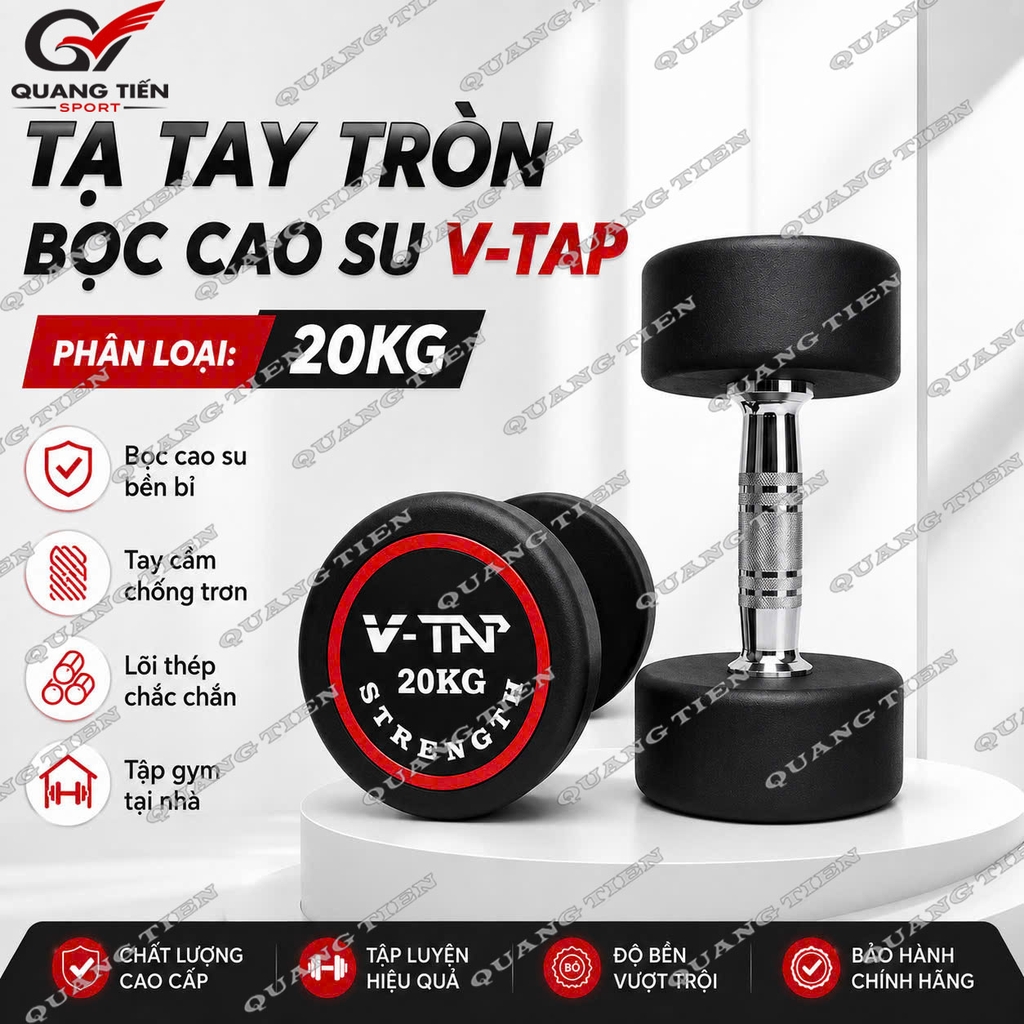 Tạ tay đơn lõi gang bọc cao su V-TAP 2,5kg, 5kg, 7,5kg, 10kg, 12,5kg, 15kg, 17.5kg, 20kg, 22.5kg, 25kg - 1 Quả