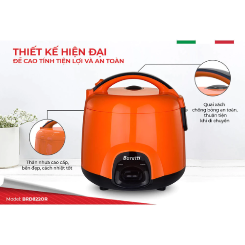 Nồi cơm điện 1.2L Baretti BRD822OR