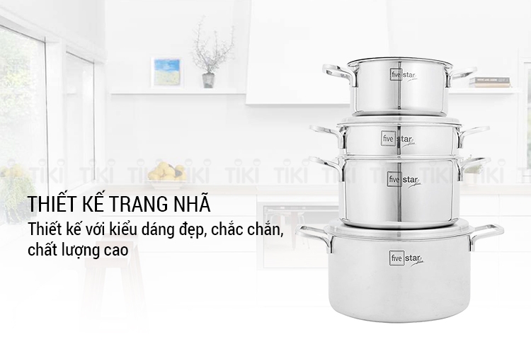 Bộ 4 Nồi Inox 304 3 Lớp Roman Fivestar Nắp Inox 07pcs