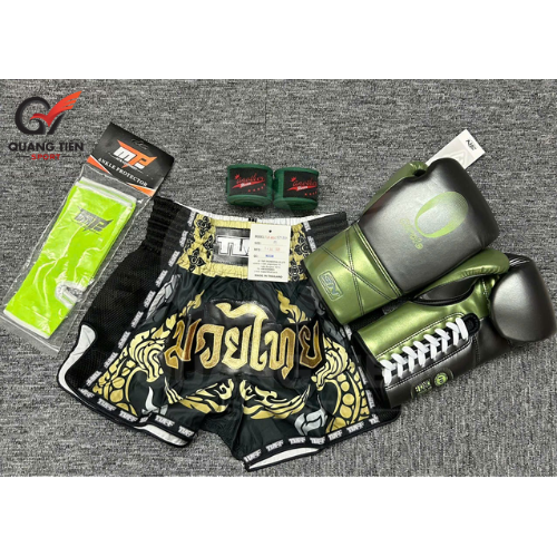 COMBO TẬP BOXING CƠ BẢN GĂNG BOXING + BĂNG ĐA + QUẦN MUAY + TẤT BẢO VỆ - Xanh Lá