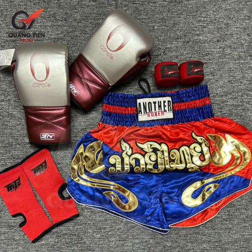 COMBO TẬP BOXING CƠ BẢN GĂNG BOXING + BĂNG ĐA + QUẦN MUAY + TẤT BẢO VỆ - ĐỎ