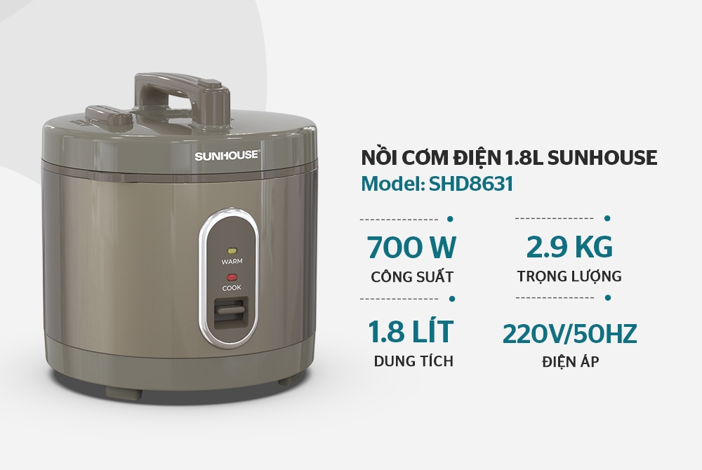 Nồi cơm điện 1.8L Sunhouse SHD8631