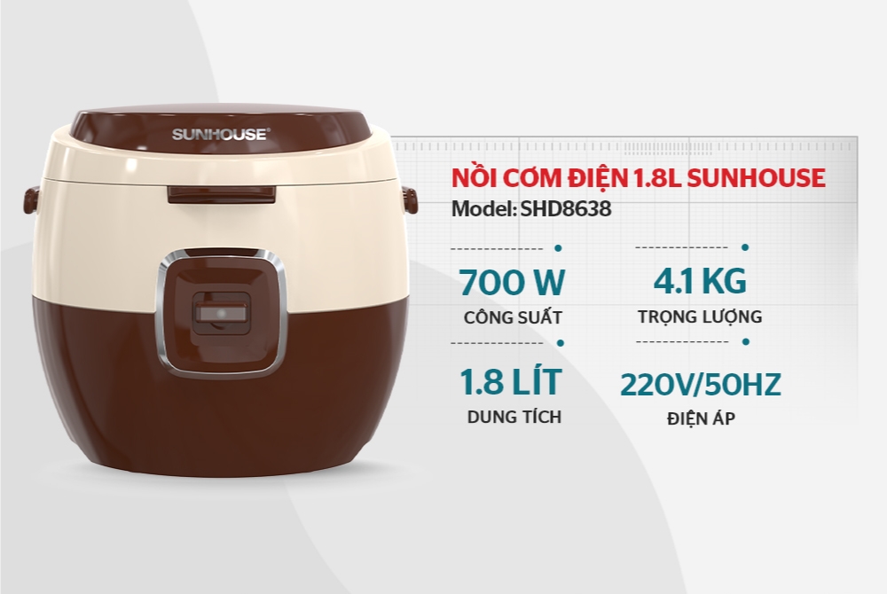 Nồi cơm điện 1.8L Sunhouse SHD8638